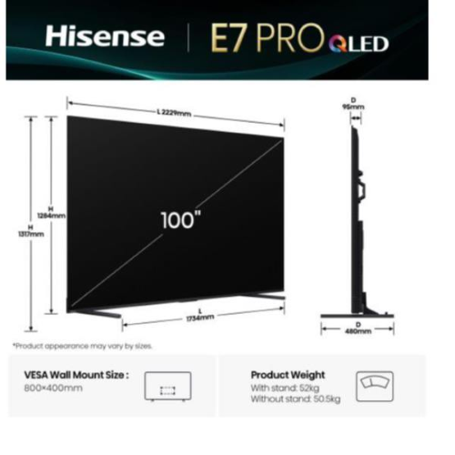 HISENSE 100 E7Q PRO QLED 4K UHD SMART 144HZ